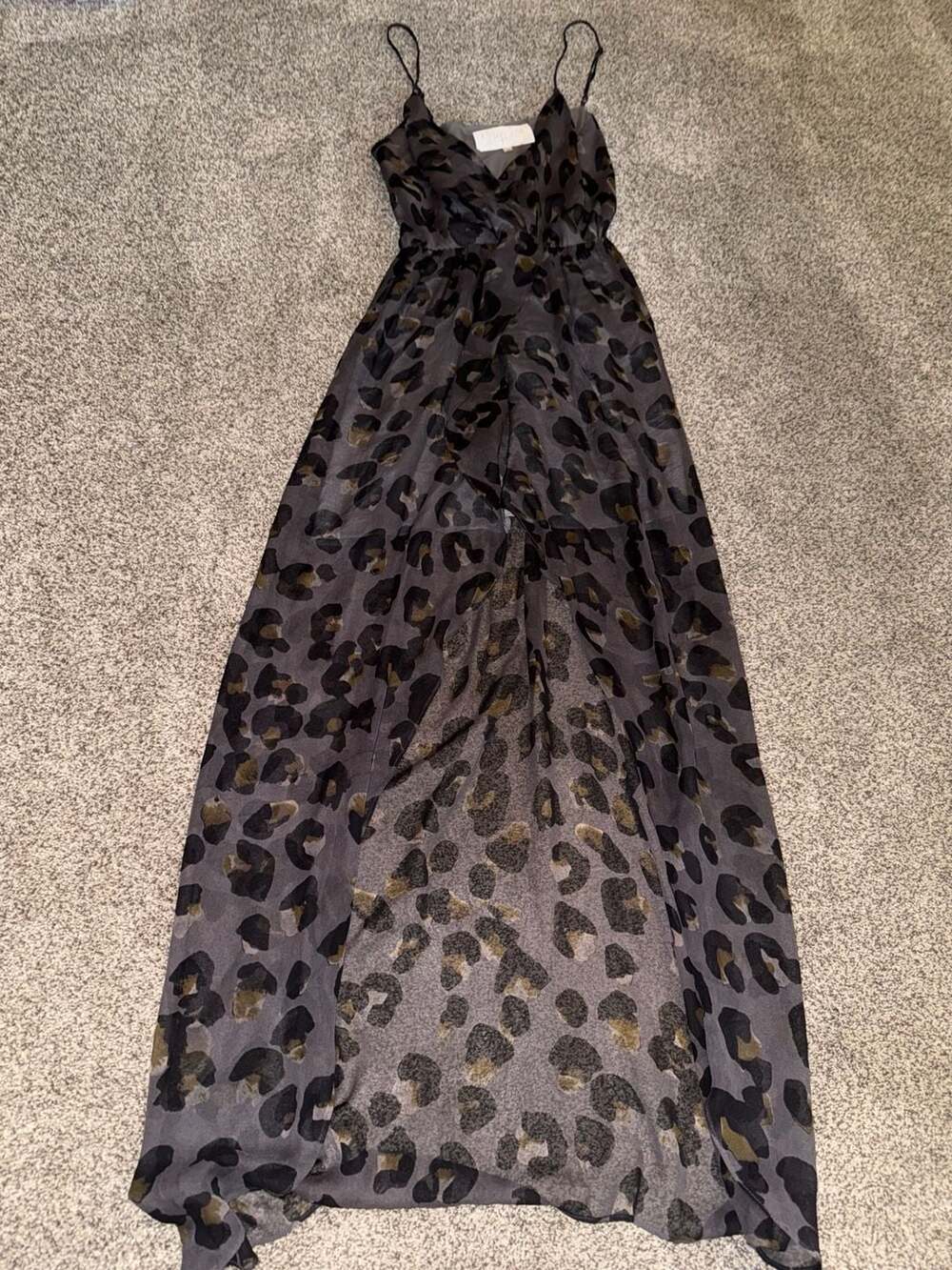 Rory Beca Leopard Print Chiffon High-Low Maxi Dress Size M